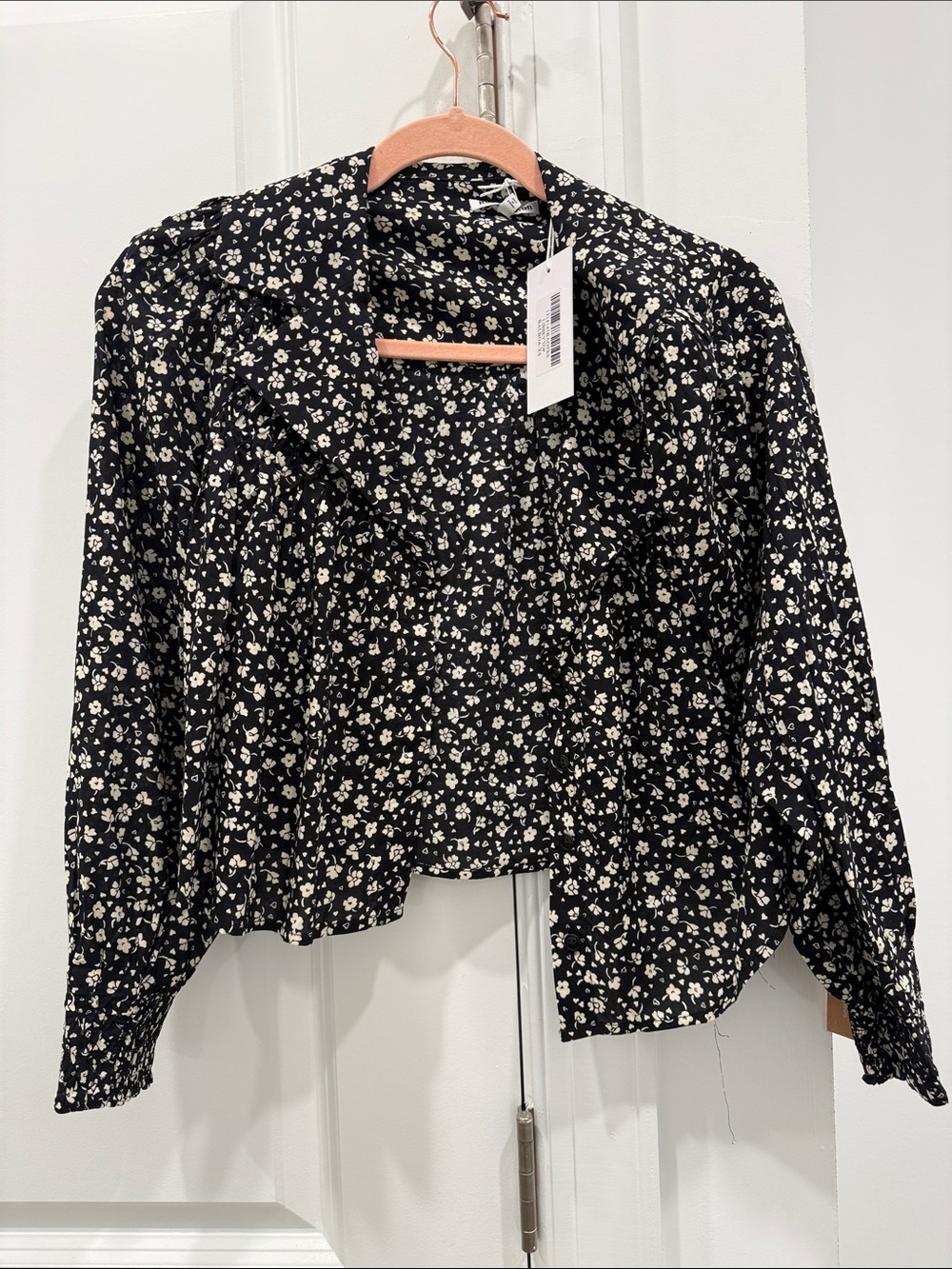 Reformation Black Floral Button-Front Blouse